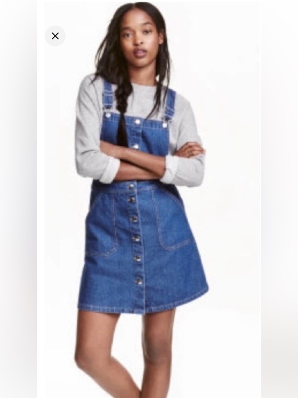Divided H&M Denim Overall Mini Dress Size 10 Runs Small Button Front Raw Hem
